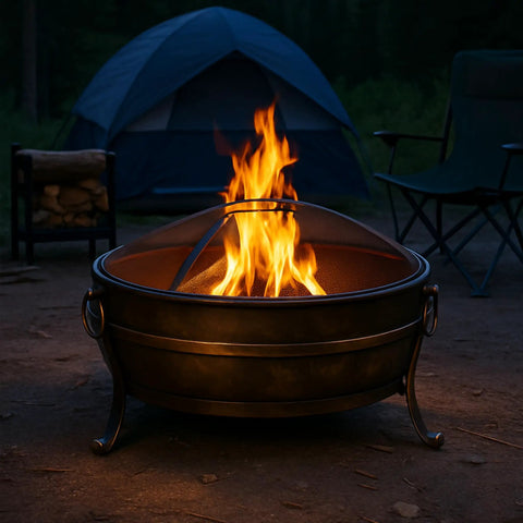 Outdoor 34 Inch Wood Burning Fire Pit Bowl With Spark Screen, Log Poker, And Grate For Backyard, Patio Or Campground Gatherings, Large Fire Pit For Cozy Evenings