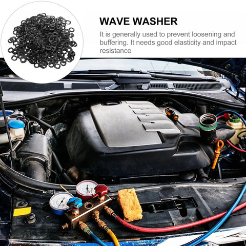 Spring Wave Washer Set 500 Piece Assortment Kit With Three Wave Compression Washers For Machine Fastening High Elasticity And Vibration Dampening Smooth Surface Gasket Washers For Bolts And Screws, black wave washers in car engine bay