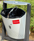 Trash Stickers 300 Pack 3x2 Inch Red Labels With Bold White TRASH For Bins In Home Office And Warehouse Glossy Paper Roll Easy Disposal Reminder Signage on outdoor bin