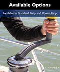 10 Inch One Touch Aluminum Winch Powergrip Handle with Ball Bearing Grip in use on boat deck for smooth operation.
