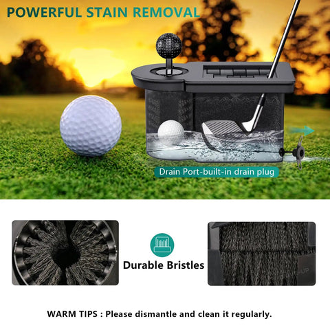Heavy Duty Golf Cart Ball Washer And Club Head Cleaner Kit Rear Mount with durable bristles, rinse bucket, and drain plug.