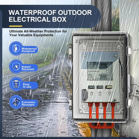 Rugged IP67 Waterproof ABS Plastic Junction Box Electrical Enclosure with Hinged Clear Cover Dustproof Outdoor Case on pole