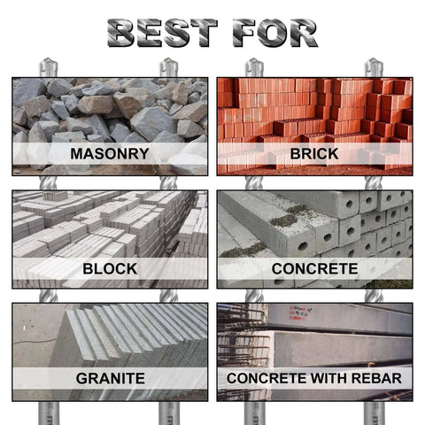 SALI 10pcs SDS-Plus hammer drill bit set; carbide tips for concrete, brick, block and stone