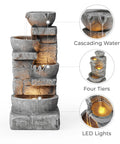 Cascading Bowls LED Outdoor Water Fountain With Stacked Stone Base For Gardens Patios Lawns And Balconies A Soothing Ambient Water Feature