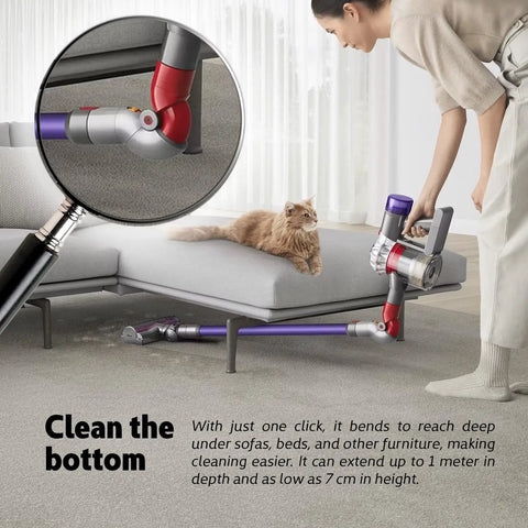 Person using Low Reach Adapter For Dyson V15 V11 V10 V8 V7 Cordless Vacuum Cleaner With Bonus Trigger Lock under a sofa