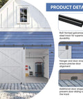 Exterior view of Weatherproof 10Ft Sliding Barn Door Hardware Kit Heavy Duty Track System installed on blue building with door open.