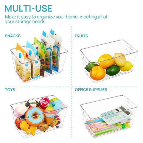 Clear Storage Bins With Handles Six Pack For Pantry Organization And Storage Plastic Bins For Fridge Cabinet Kitchen