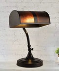 Bankers Lamp With Amber Mica Shade Mission Style Table Or Desk Light LED Bulb Included Cozy Vintage Glow For Home Office Living Room Dark Brown Finish on white desk