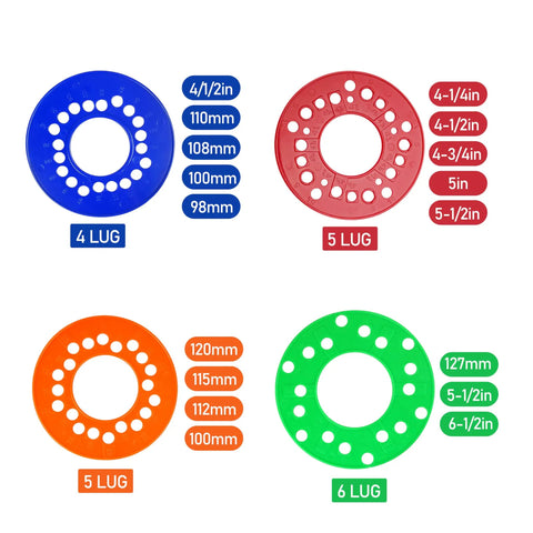 Lug Bolt Pattern Measuring Tool Kit For 4 5 6 Lug Patterns Wheel Pattern Template Set Of 4 with dual scales