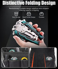 Hands holding 18 In 1 Foldable Wire Stripper Kit With Crimping Pliers Cutter Twister And Splitting Tool, compact design.