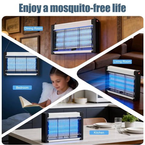 Indoor Bug Zapper 20W With 3 Lamps Quiet UV Light Mosquito Trap And Insect Killer in home settings like kitchen and bedroom.