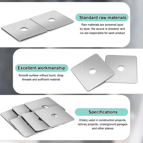 Heavy Duty Galvanized Square Washers Set Forty Pieces Inner Diameter Five Eighth Inch Outer Diameter Three By Three Inches