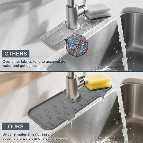 Silicone Sink Splash Guard Mat For Faucet Base Water Catcher Draining Pad That Fits Around The Sink Keeps Counters Dry From Splash Free Grey Rubber Drying Mat For Kitchen And Bathroom Countertops