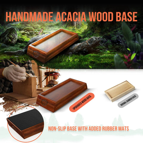All In One Extra Large Knife Sharpening Stone Kit With 3 Grits 400 1000 6000 XL Wet Stone on handmade acacia wood base