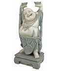 Jolly Hotei Laughing Buddha Garden Statue For Indoor Outdoor Decor 26 Inches Cast Stone Resin Two Tone Stone Finish Welcoming Joy