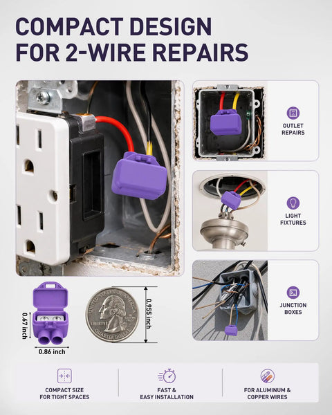 Heavy Duty Two Port Wire Connectors For Aluminum To Copper Rock Solid Screw Terminals Pre Loaded With Anti Oxidant Compound Foolproof Job For Home Repairs 20 Pack shown in use for 2-wire repairs.