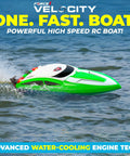 Velocity Green Fast RC Boat For Pools And Lakes High Speed Remote Control Boat racing on water with splash effect