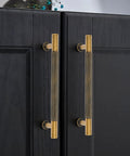 Matt Coffee Bronze Solid Brass Cabinet Handles 5 Pack 5 Inch Hole Centers installed on dark wooden cupboard doors