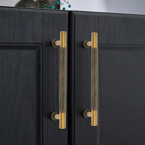 Matte Coffee Bronze Solid Brass Cabinet Handles 3 Inch Centers Kitchen Drawer Pulls on dark cupboard doors