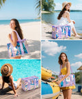 3-In-1 Iridescent Clear Beach Tote Set With Zipper Waterproof Phone Pouch And Makeup Bag for women on beach and poolside settings