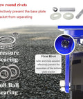 Heavy Duty Garage Casters With Hard As Nails Solid Rubber Tires And Bulletproof Steel Wheel Hub showing pressure and full ball bearings.