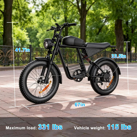 Powerful 1500W Electric Bike For Adults With 48V 20Ah Battery Reaches 34 MPH Up To 47 Miles 20 Inch Fat Tires 3 Riding Modes