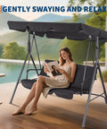 Three Seat Outdoor Patio Porch Swing With Stand Adjustable Canopy Thick Waterproof Cushions Heavy Duty Steel Frame Built To Last