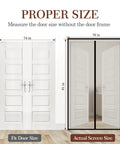 Magnetic Screen Door For 74x80 Inch Doors, 76x81 Inch High Density Fiberglass Mesh, Ultra Strong Magnets With Windproof Hasp, Easy Install And Quick Removal, Fits French Front Or Back Sliding Doors, Black, size guide image