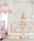 Pink Crystal Chandelier For Girls Room With Five Lights, 23.6 Inch Wide Rose Flower Style Pendant Lighting above crib