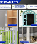 Two Inch Stainless Steel Door Hinges Set Of 6 For Cabinets And Boxes shown installed on bedroom, window, fence, and pet doors.