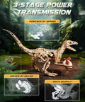 3D Velociraptor Wooden Puzzle Kit For Adults And Teens With 106 Pieces Realistic Gear Transmission System For Dynamic Two Legged Dino Build showing 3-stage power transmission