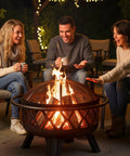 Group enjoying 30 Inch Outdoor Fire Pit With Spark Screen And Grill, Portable Wood Burning Patio Heater For Outside Backyards