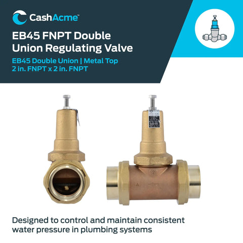 Direct Pressure Regulating Valve With Double Union 2 Inch NPT Female Metal Top 60 Psi PVA54M DUTH 60 Water PRV For Home Or Small Biz Plumbing And Upgrading Your System, brass body