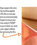 16oz Copper Sheet Metal Flashing 14 Inch Wide Roll with peel-back PVC film, lead-free mill finish, ideal for roof flashing and waterproofing