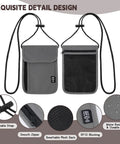 Travel Neck Wallet With Adjustable Strap And RFID Blocking Passport Holder - Lightweight Crossbody Neck Pouch in gray