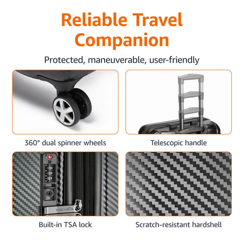 Amazon Basics 30-inch hardside luggage with TSA lock; 360° wheels, telescopic handle, scratch-resistant black shell.