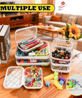 10 Pack Clear Hard Shell Zipper Cases For Organization And Storage, various items displayed in clear cases, living room setting