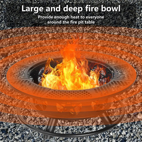42 Inch 3 In 1 Fire Pit With Two Grills Lid And Tabletop Heavy Duty Outdoor Wood Burning Fire Pit with vibrant flames