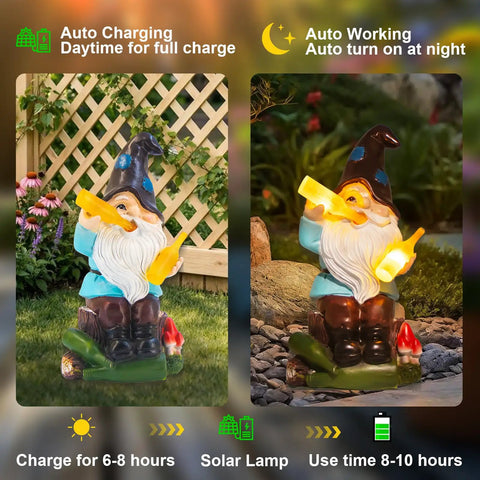 Charming Gnome Garden Decor Statue With Solar Light Lantern For Outdoor Yard Patio Lawn Balcony Porch Weatherproof Resin Figurine