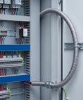 Heavy Duty Flexible Stainless Steel Electrical Wiring Conduit With Dang Smooth Burr Free Bore in an electrical control cabinet.