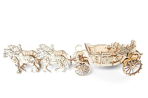 Royal Carriage 3D Wooden Model Kit For Self Assembly, with horses and coach, laser-cut wood display