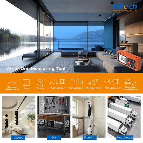 165ft Laser Tape Measure With Bubble Level for Quick, Pro Grade Accuracy and Easy Room Measurements, Digital Distance Tool for Home DIY, Renovations, and Construction Projects in orange