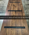 Heavy Duty Extra Wide 3 Inch C Channel Table Stiffeners Set Of 2 For Live Edge And Solid Wood Tables, 1/2 Inch Legs, Black Powder Coat, Anti Warp Reinforcement With 6 Slots For Ultra Stable Tops Built To Last installed on wood table