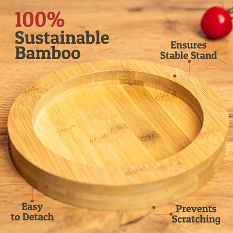 Heavy Duty 100 Percent Natural Granite Mortar And Pestle Set With Bamboo Base 2 Cup Capacity bamboo base detail.