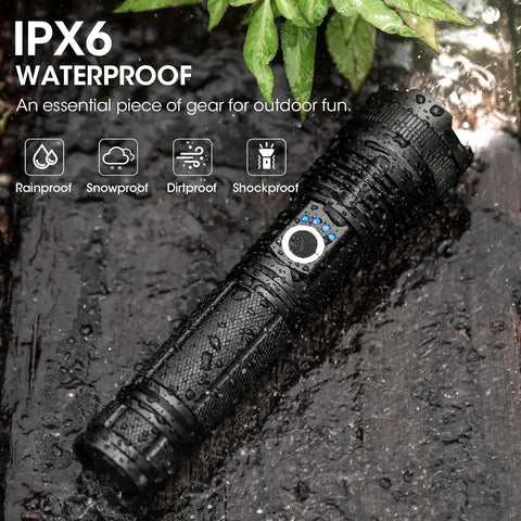 4 Pack Rechargeable LED Flashlight With 990,000 Lumens Ultra Bright Go To Light on wet surface, waterproof build visible