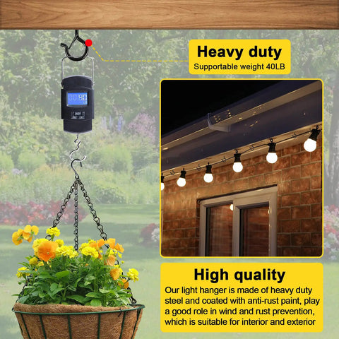 Heavy Duty Outdoor String Light Hooks 52 Pack Q Hanger Ceiling Hooks with Safety Buckle holding plant and lights