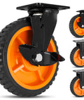 Eight Inch Heavy Duty Caster Wheels Set Of Four Featuring Never Flat Solid Rubber Tires With Knobby Treads close-up of single wheel