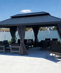 12 By 20 Ft Permanent Hardtop Aluminum Gazebo with Rock Solid Galvanized Steel Roof and Double Roof Design for Patio Lawn and Garden includes Curtains and Netting Grey