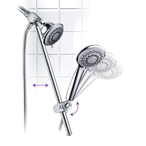 Instant Mount Drill Free Shower Combo With Height And Angle Adjustable 3 Way SpiralFlo Head And Handheld Shower Slide Bar