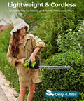 Person using Cordless 20 Inch Hedge Trimmer With Battery Pack, 3000 RPM Brushless Motor, in garden, trimming bushes